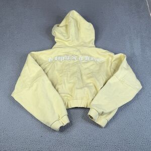 HIDDEN CULT  Hoodie Womens XXL Yellow Full Zip Sweatshirt Cropped Sweater